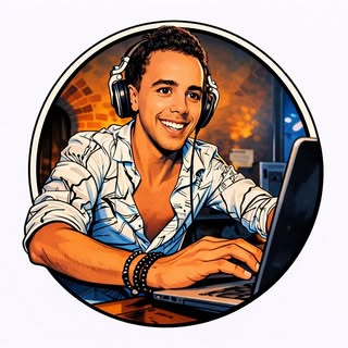 Portrait illustré de DJ Amine, casque sur les oreilles